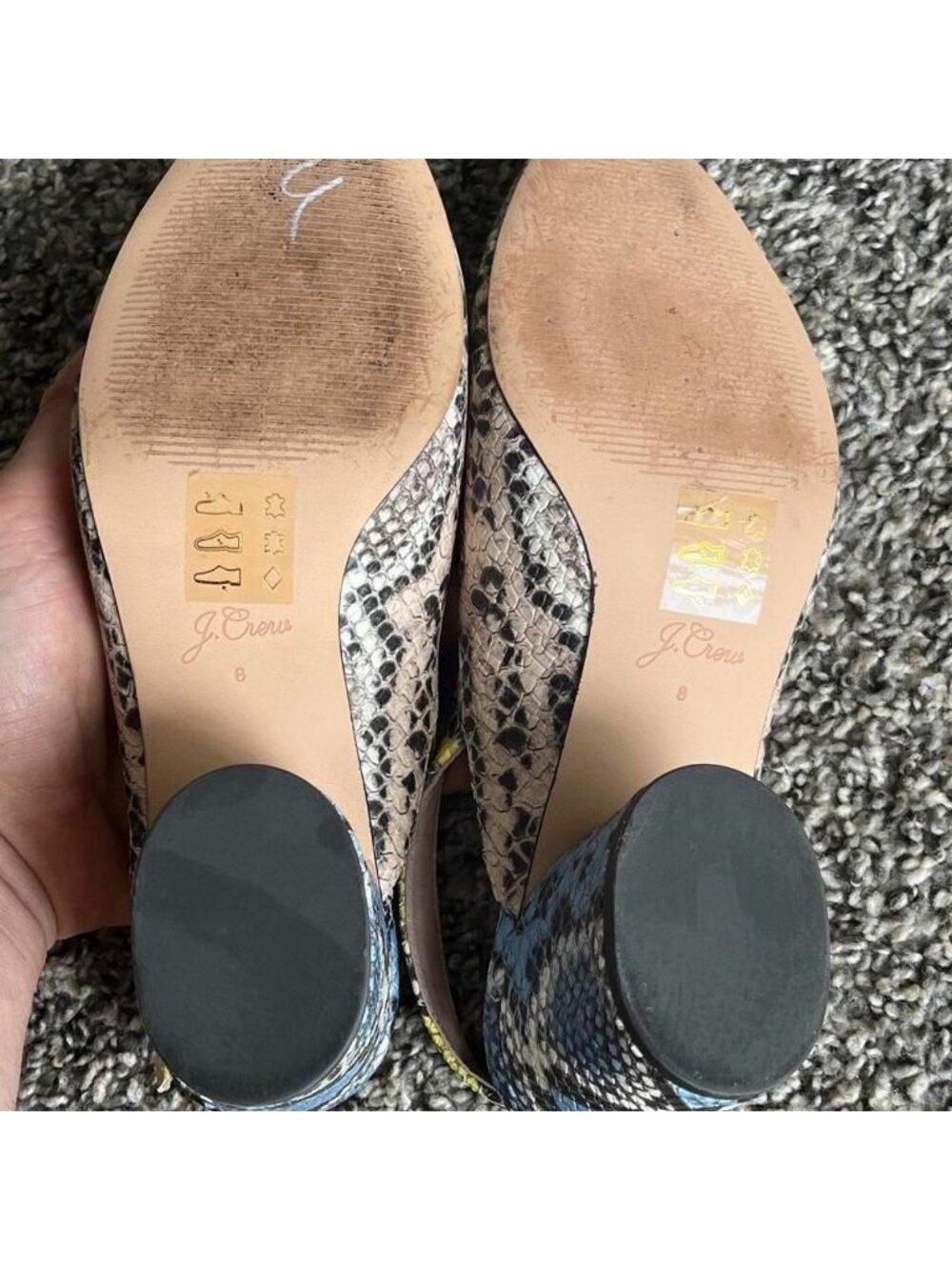 J.Crew Slingback Leather Snake Print Block Heels Size 8 Boho Western Indie - Picture 7 of 8